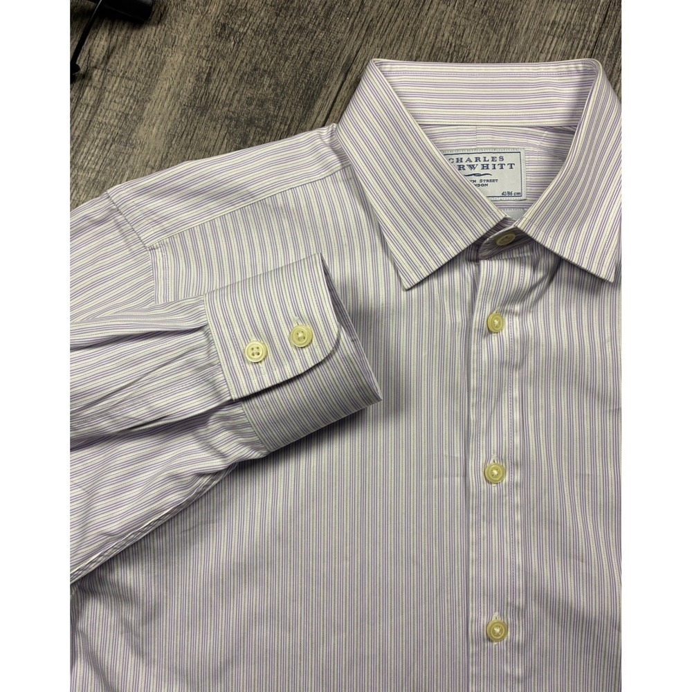 Charles Tyrwhitt Mens Slim Fit Purple Stripe Dress Shirt 16.5 x 34 41/86 cm